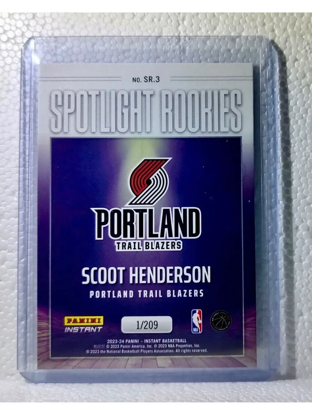 Scoot Henderson 2023-24 Panini #3 NBA Spotlight Rookies Card Trail Blazers 1/209